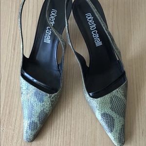 Roberto Cavalli Y2K Snakeskin Slingback Pointed Toe Pumps Size EU 39.5 US 9.5